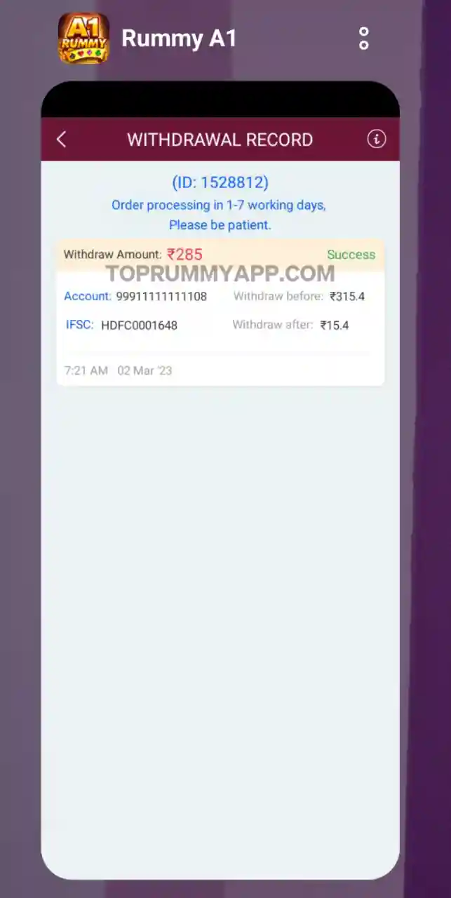 A1 Rummy App Payment Proof All Rummy App List 41 Bonus